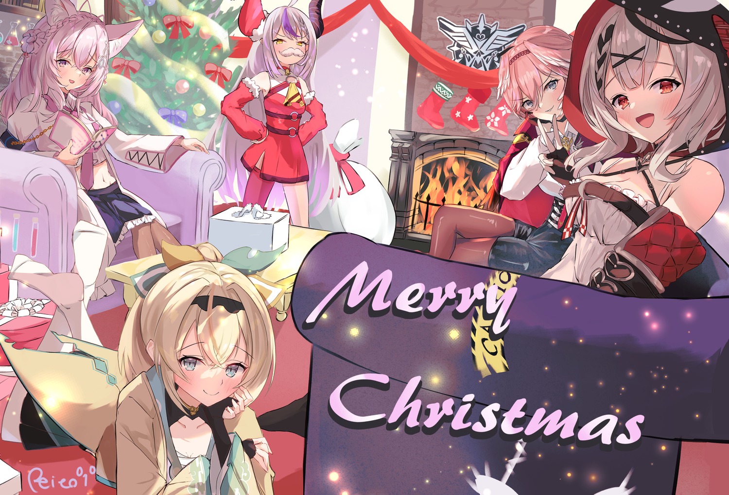 animal_ears, christmas, devil, dress, hakui_koyori, hololive, horns, kazama_iroha
