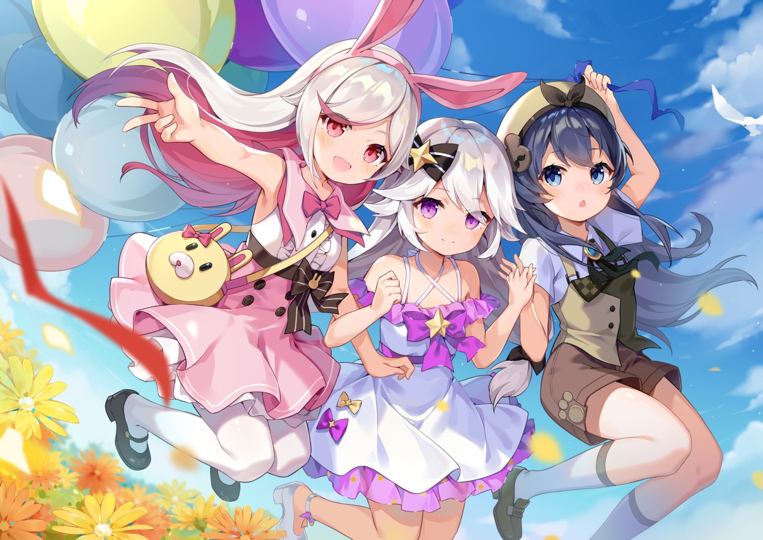 animal_ears, bunny_ears, dress, pantyhose, skirt_lift, tirara