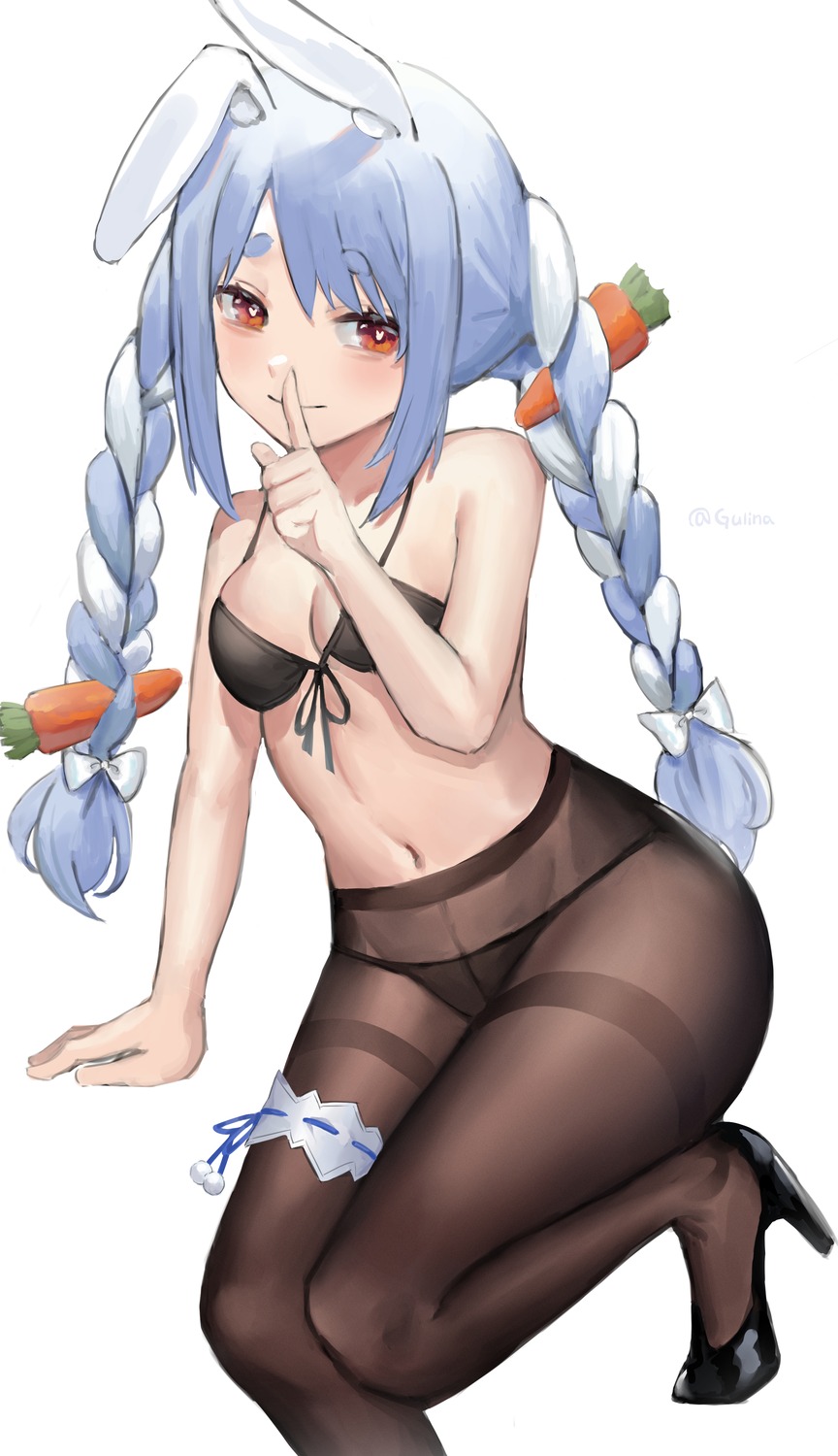animal_ears, bra, garter, gurina, heels, hololive, pantsu, pantyhose