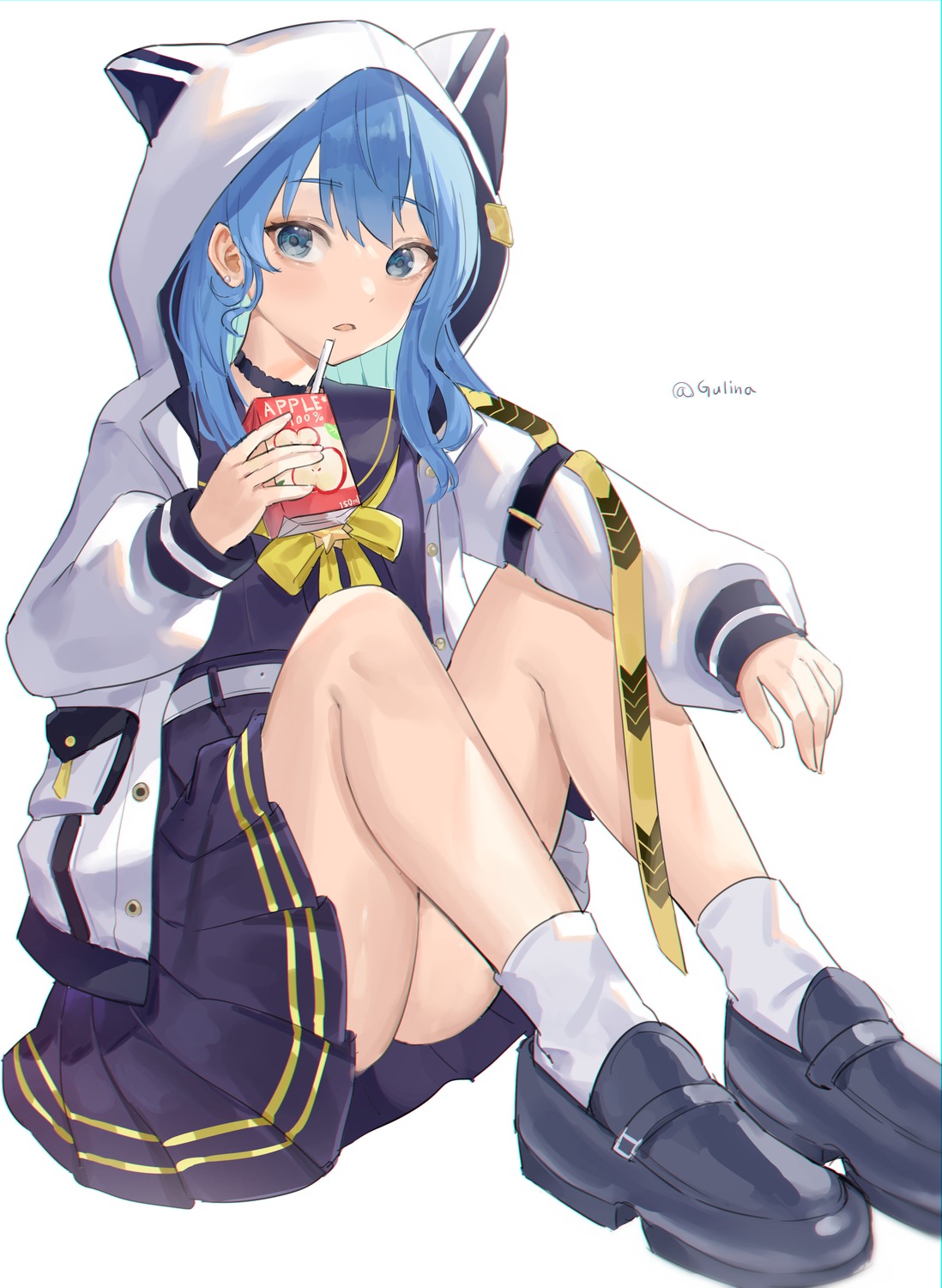 animal_ears, gurina, hololive, hoshimachi_suisei, nekomimi, seifuku, skirt_lift