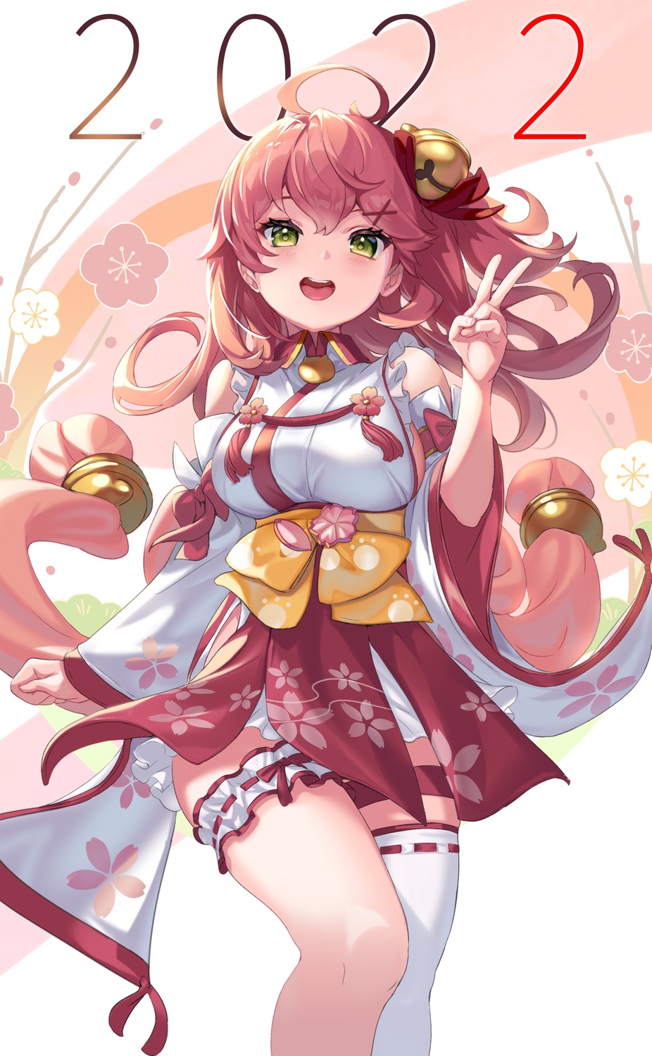 garter, hololive, japanese_clothes, pondel, sakura_miko, thighhighs