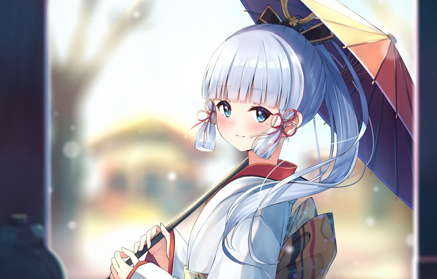 artist_revision, enuni, genshin_impact, japanese_clothes, kamisato_ayaka, umbrella