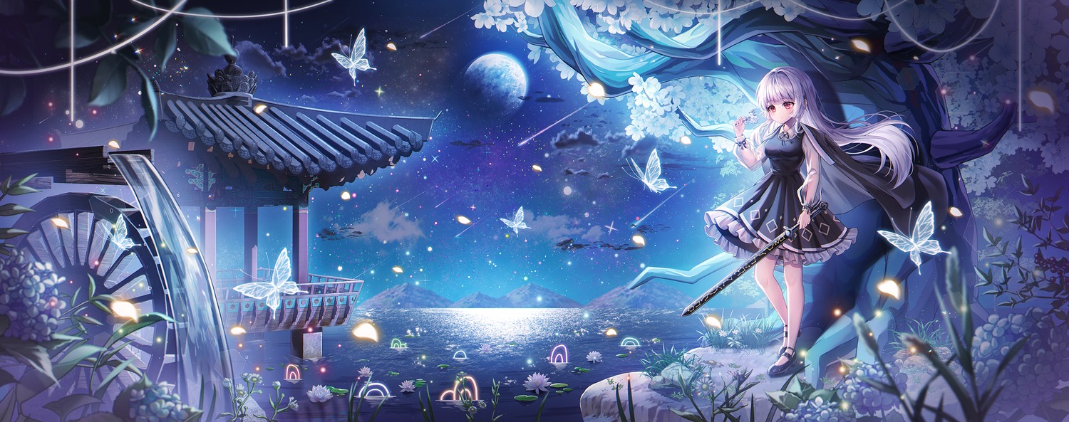 dress, hayun, landscape, sword