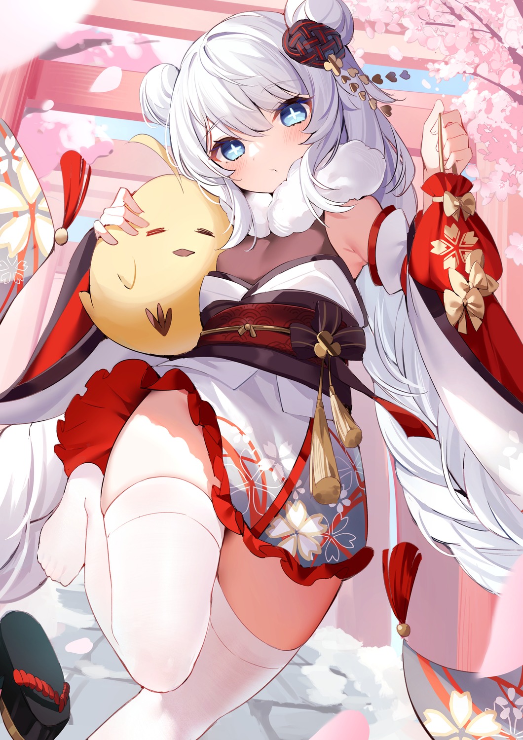 azur_lane, japanese_clothes, le_malin_(azur_lane), manjuu_(azur_lane), nahaki, skirt_lift, thighhighs