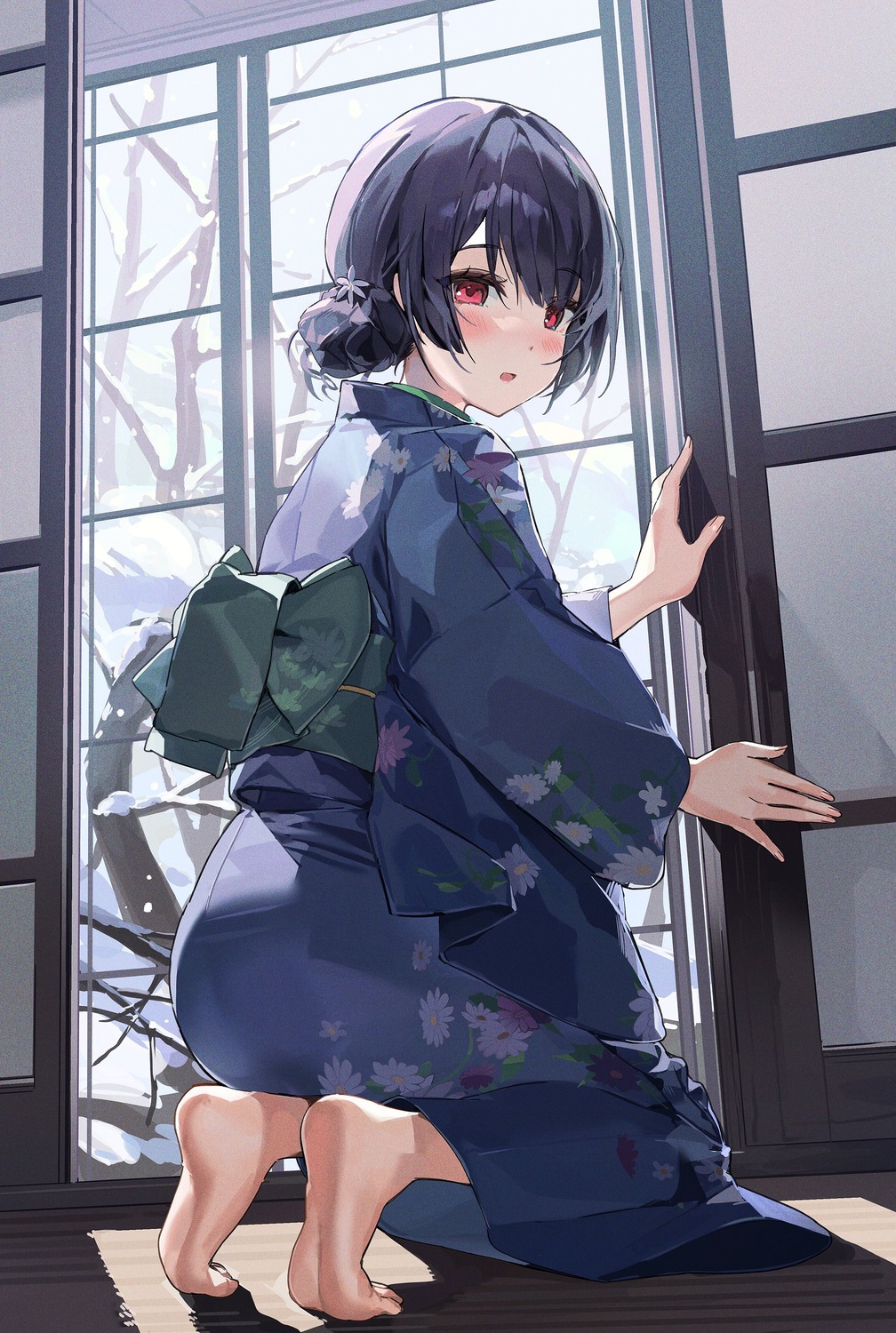 ass, feet, kimono, mo:oku, morino_rinze, the_idolm@ster, the_idolm@ster_shiny_colors