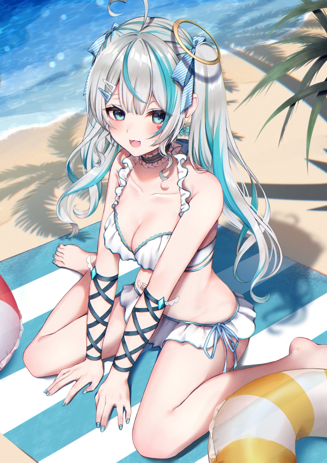 amau_syrup, angel, bikini, cleavage, indie_virtual_youtuber, moy, swimsuits, tattoo, wet
