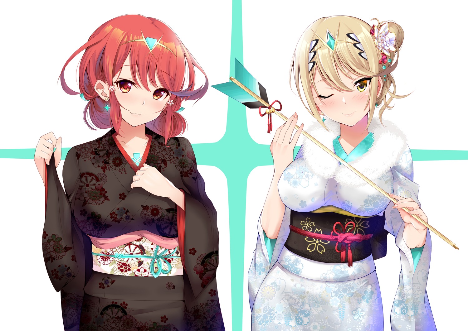 daive, hikari_(xenoblade_2), homura_(xenoblade_2), kimono, xenoblade_(series), xenoblade_2