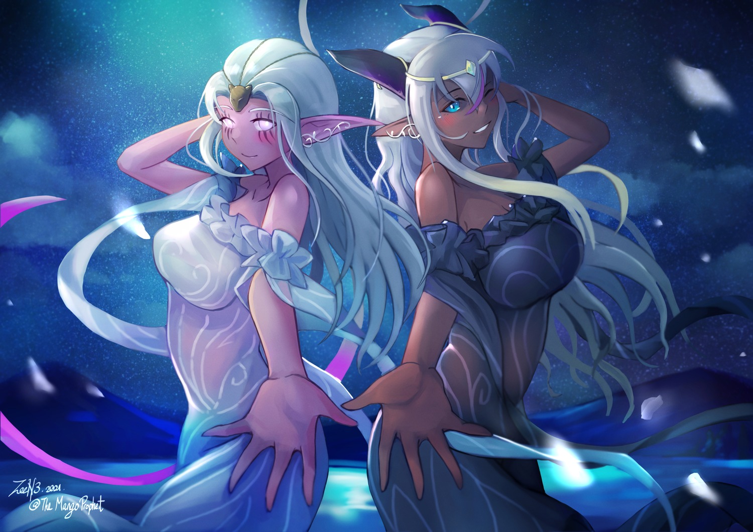 dress, horns, pointy_ears, see_through, zeen3