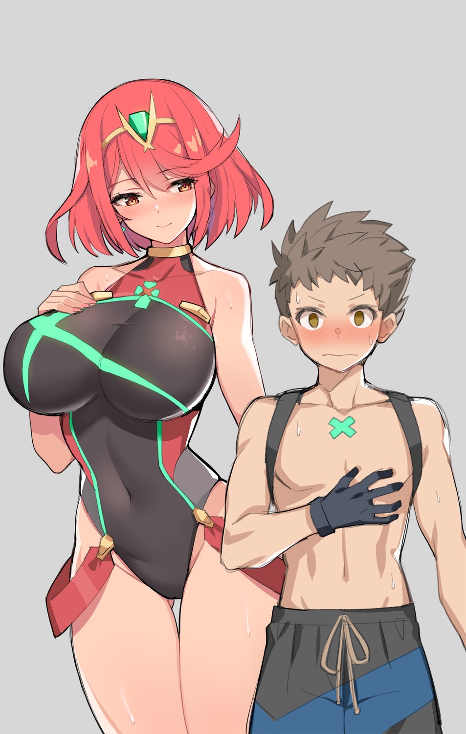 homura_(xenoblade_2), rex, serin199, sketch, swimsuits, xenoblade_(series), xenoblade_2