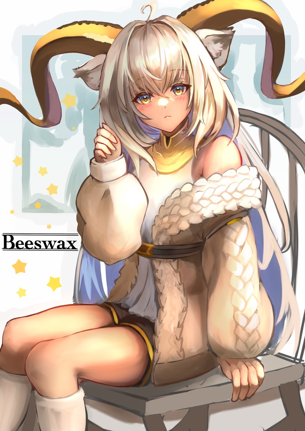 animal_ears, arknights, beeswax_(arknights), horns, kurosabi_neko, sweater