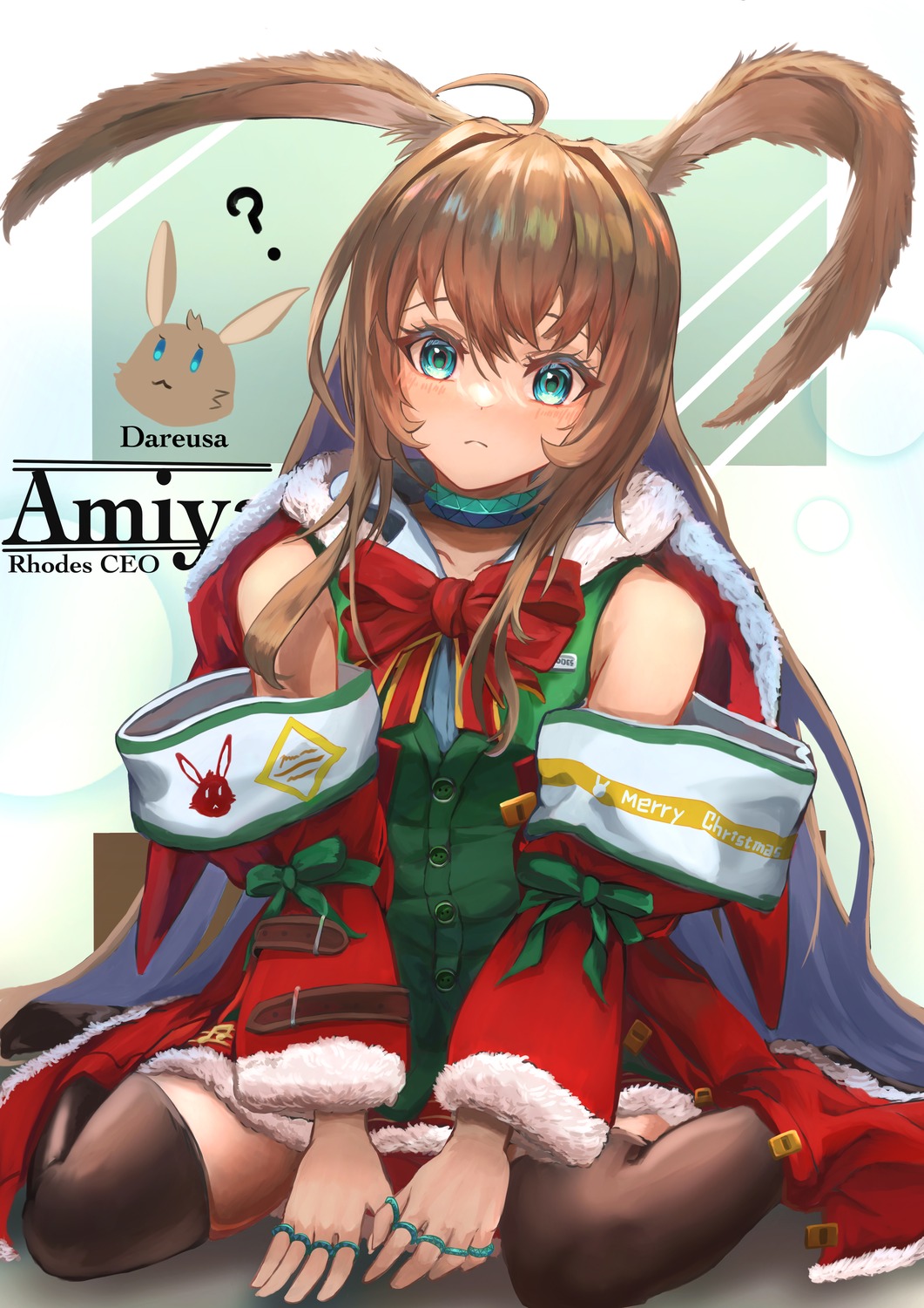 amiya_(arknights), animal_ears, arknights, bunny_ears, christmas, kurosabi_neko, thighhighs