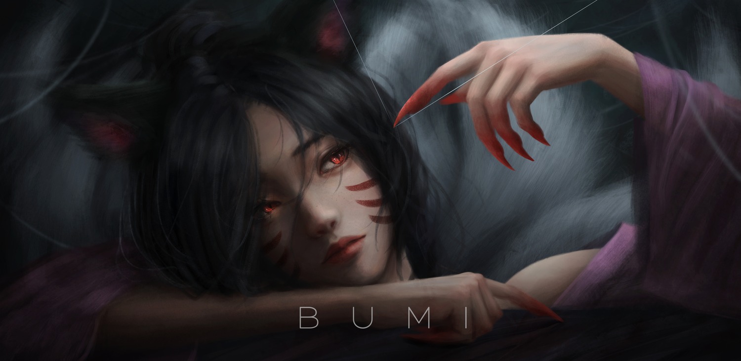 animal_ears, blood, bumi, kitsune, tail