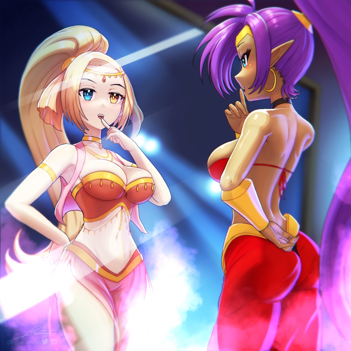 ass, heterochromia, no_bra, pointy_ears, revenantart, see_through, shantae, shantae_(character)