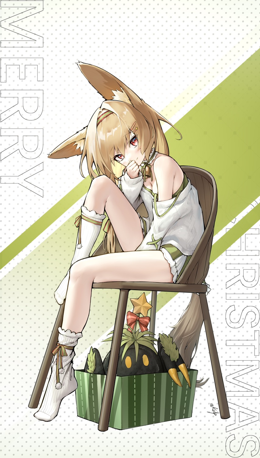 akelp, animal_ears, arknights, beanstalk_(arknights), christmas, tail