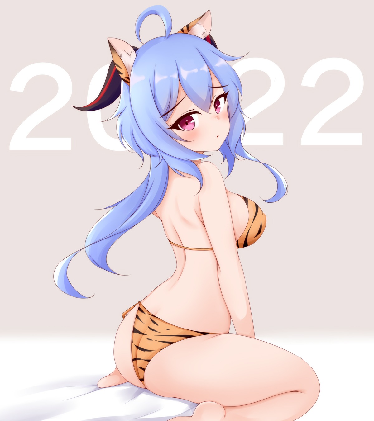 animal_ears, ass, ayatori, bikini, ganyu, genshin_impact, horns, swimsuits, thong