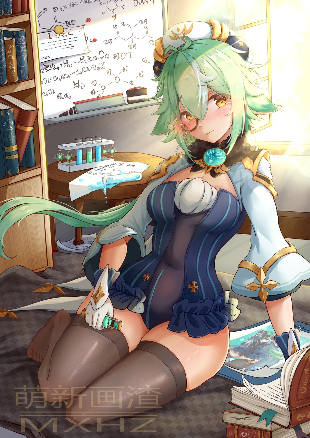 genshin_impact, megane, moe_shin_image_residue, sucrose, thighhighs