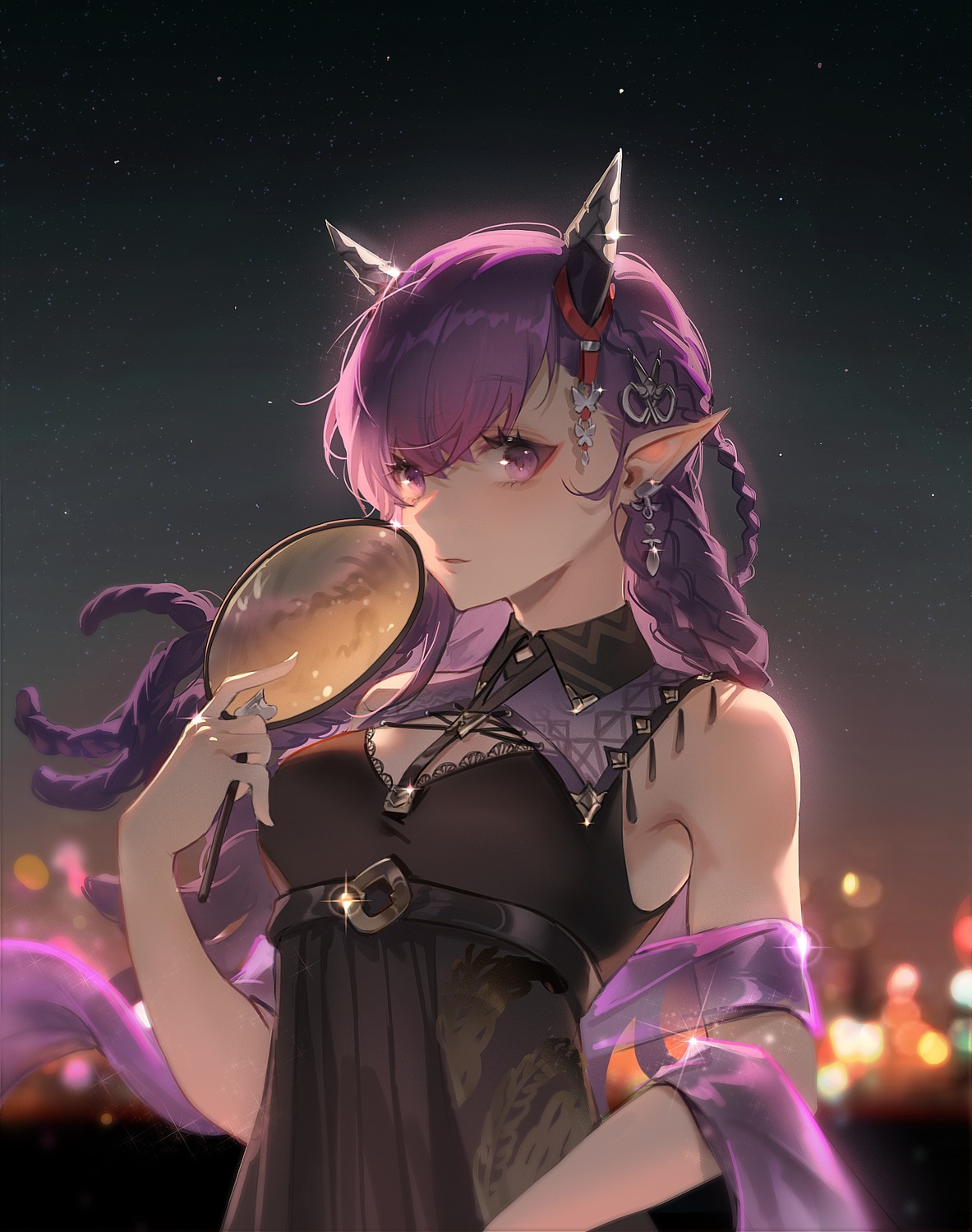 arknights, asian_clothes, horns, lava_(arknights), pointy_ears, softkittywarmkitty