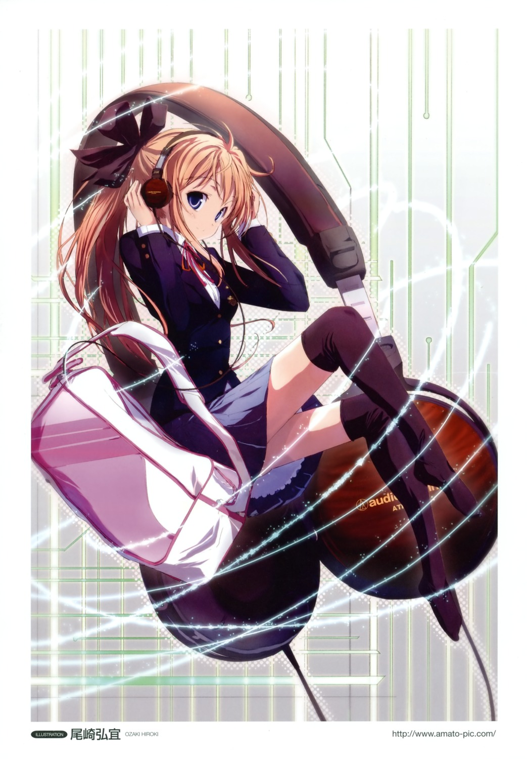 headphones, ozaki_hiroki, seifuku, thighhighs