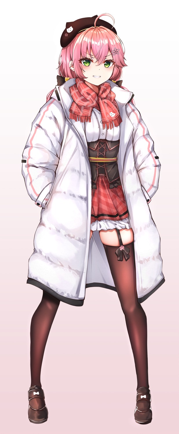 hololive, nahanmin, sakura_miko, seifuku, stockings, thighhighs