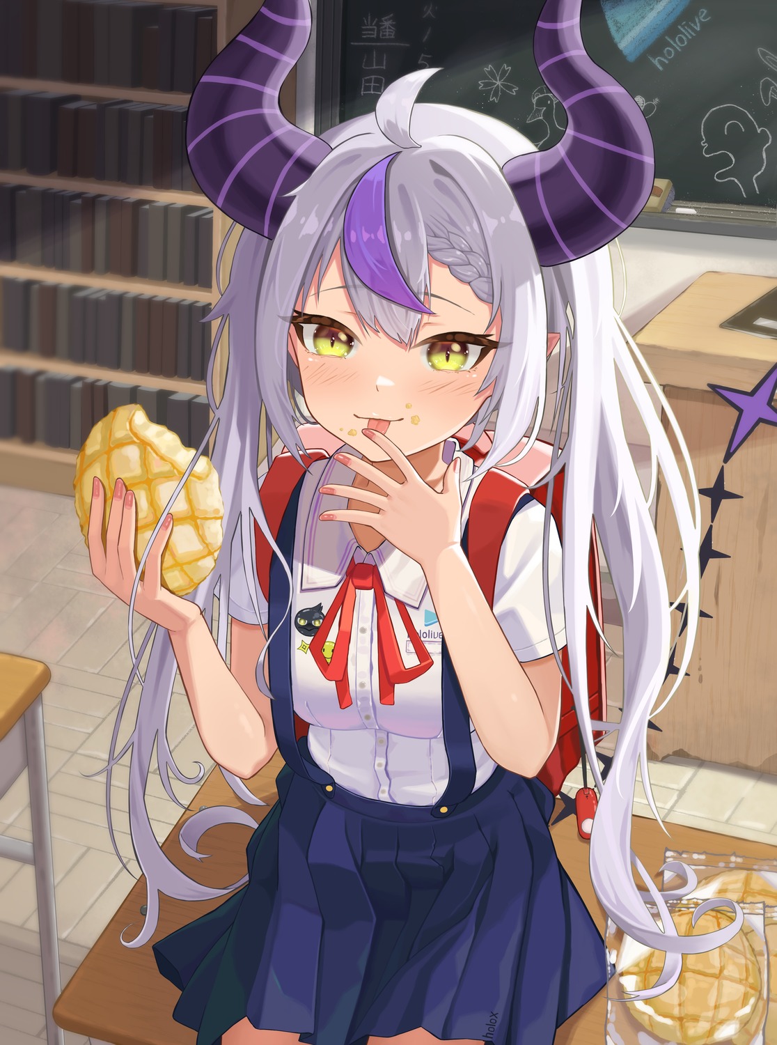 bangom_r, cream, hololive, horns, la+_darknesss, pointy_ears, seifuku, tail