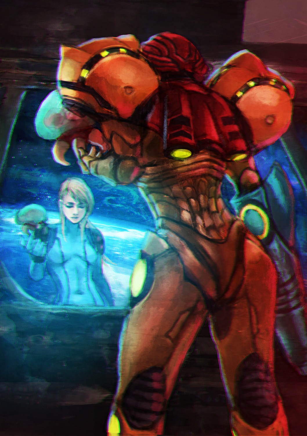 armor, ass, bodysuit, metroid, metroid_(creature), monori_rogue, samus_aran, super_metroid, weapon