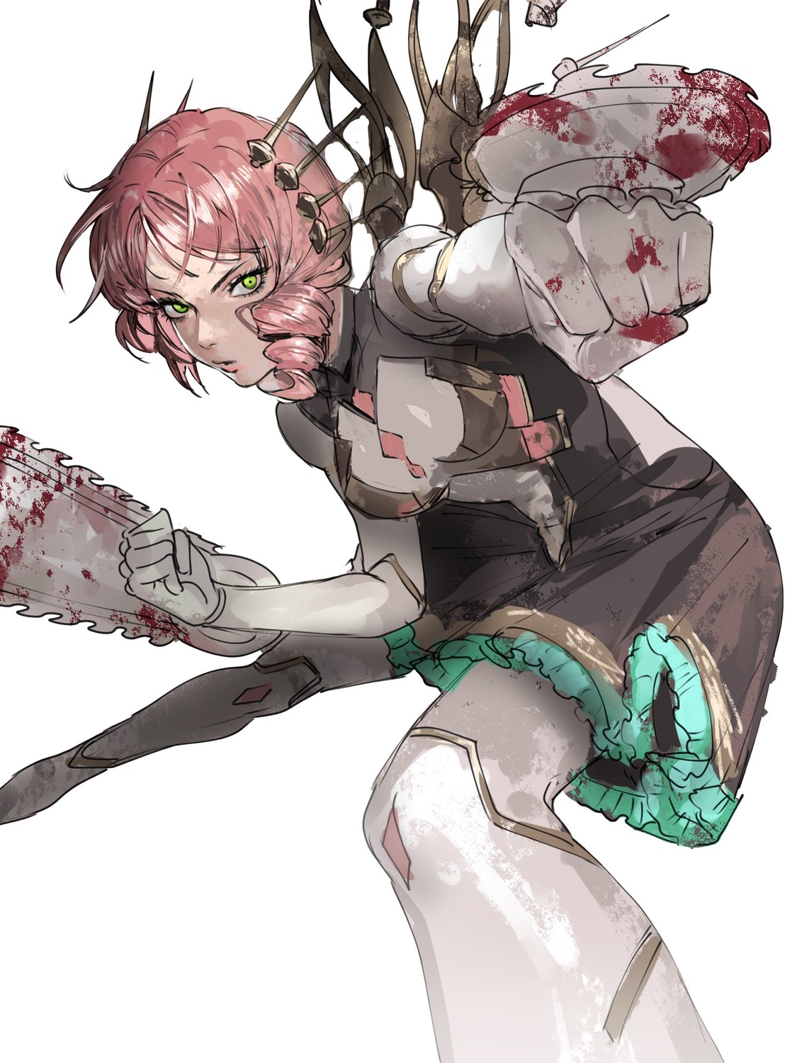 alisa_boskonovich, blood, chainsaw, hanny_(uirusu_chan), sketch, tekken, tekken_6, tekken_7