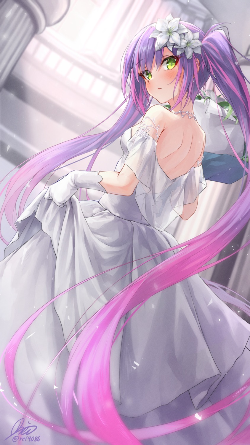 dress, gin9684, hololive, no_bra, see_through, skirt_lift, tokoyami_towa, wedding_dress