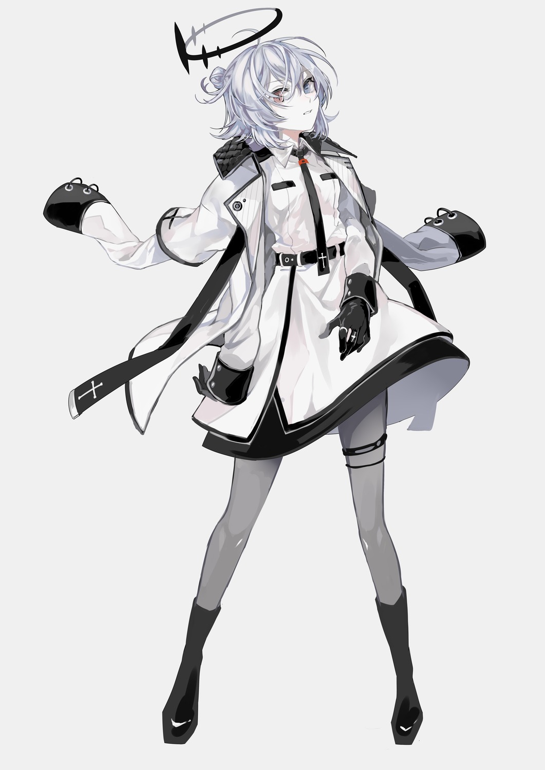angel, garter, heterochromia, koharu_rikka, pantyhose, skirt_lift, uniform
