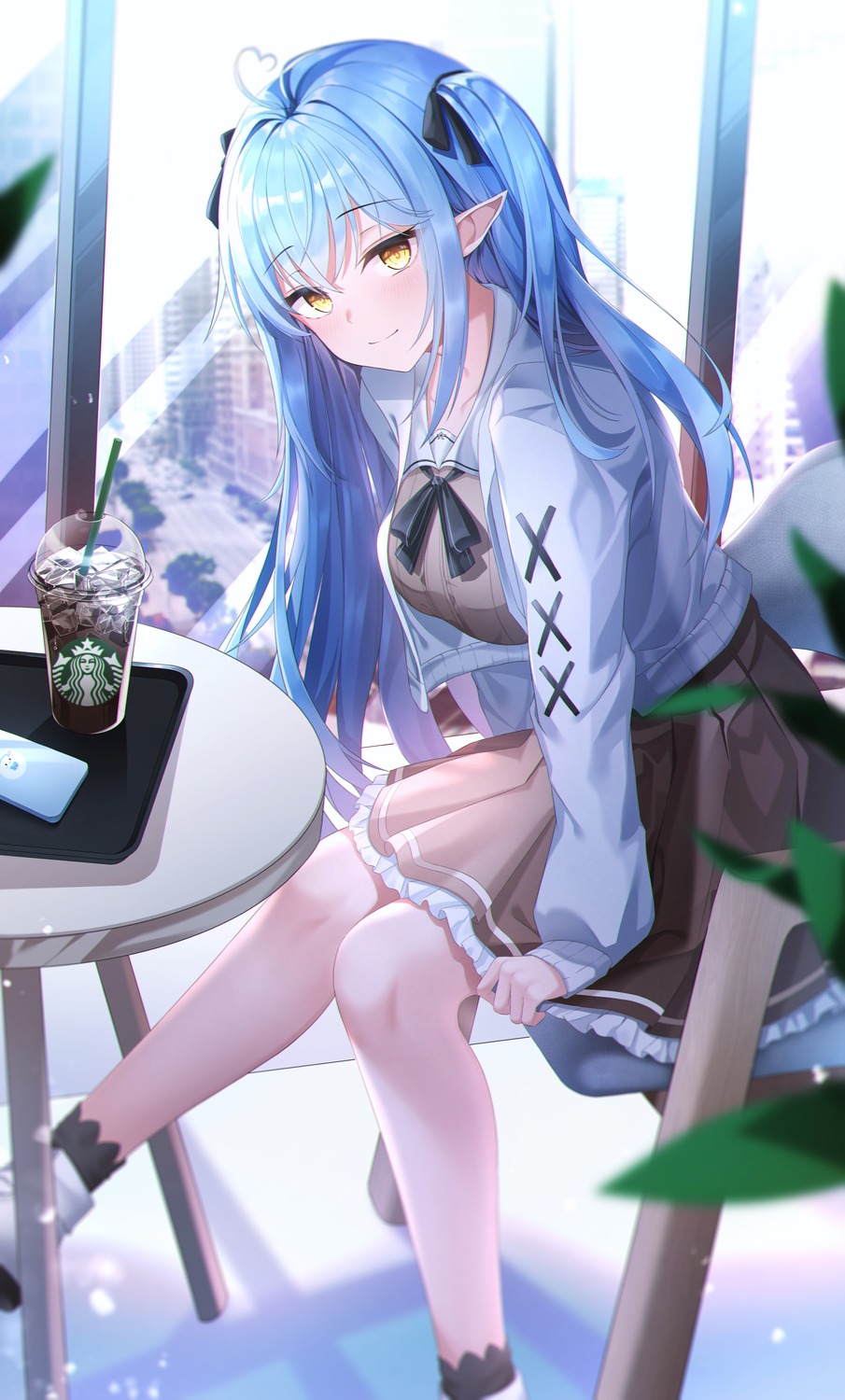 elf, hololive, pointy_ears, rudae, seifuku, sweater, yukihana_lamy