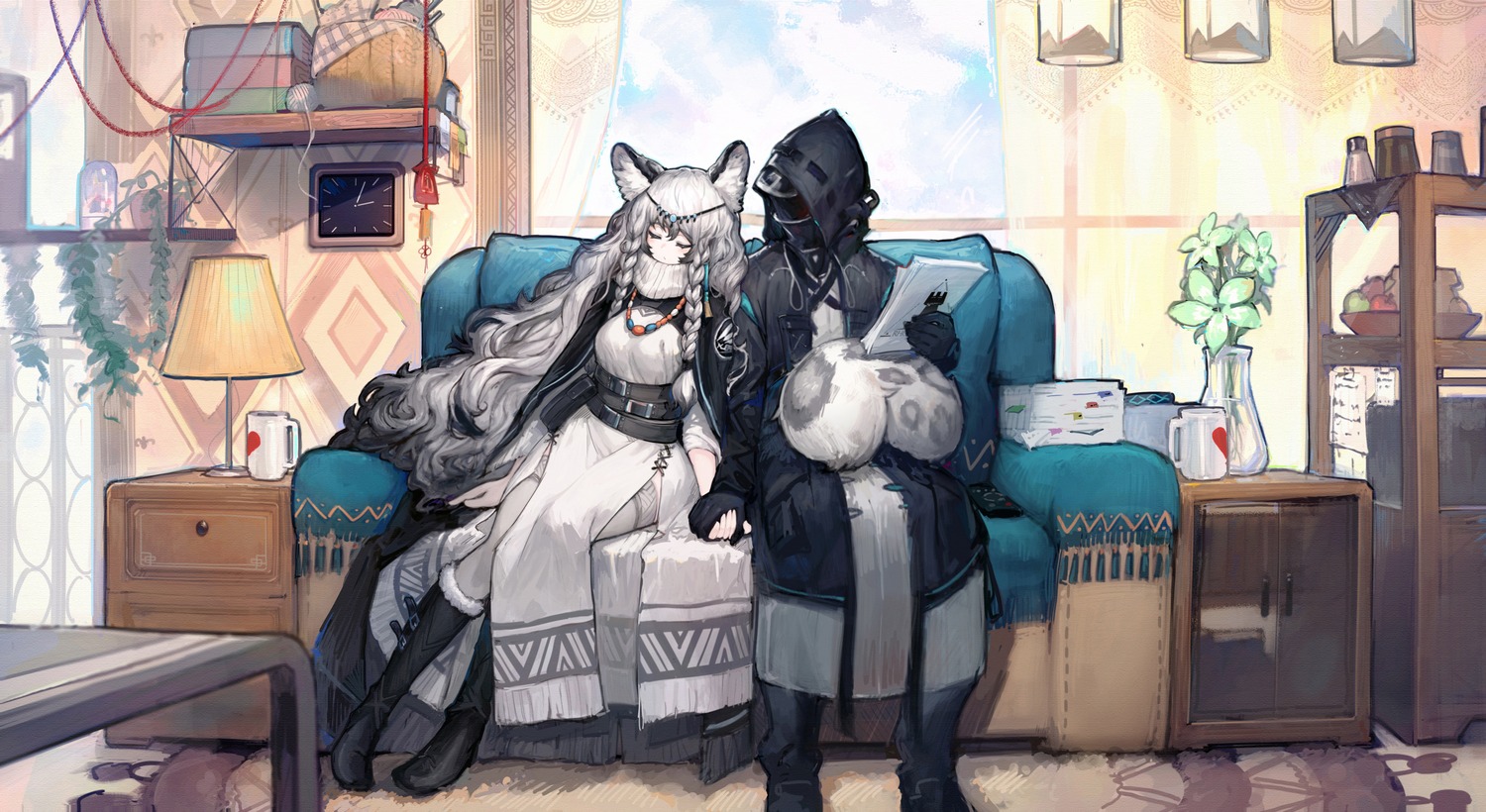 animal_ears, arknights, doctor_(arknights), dress, nai_(daiduolaoge), pantyhose, pramanix_(arknights), tail