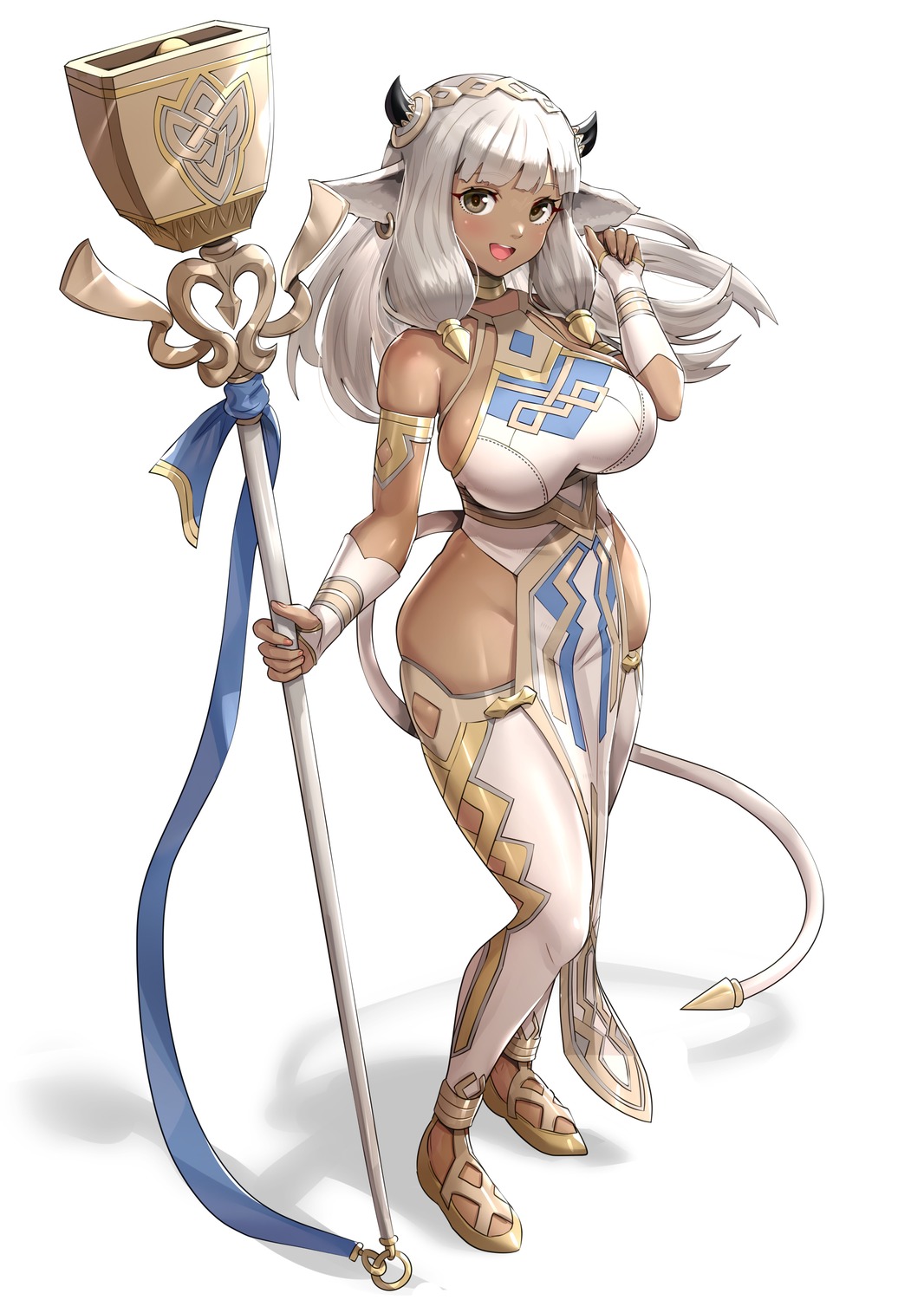 animal_ears, ash_(fire_emblem), fire_emblem, fire_emblem_heroes, gonzarez, horns, tail, thighhighs, weapon