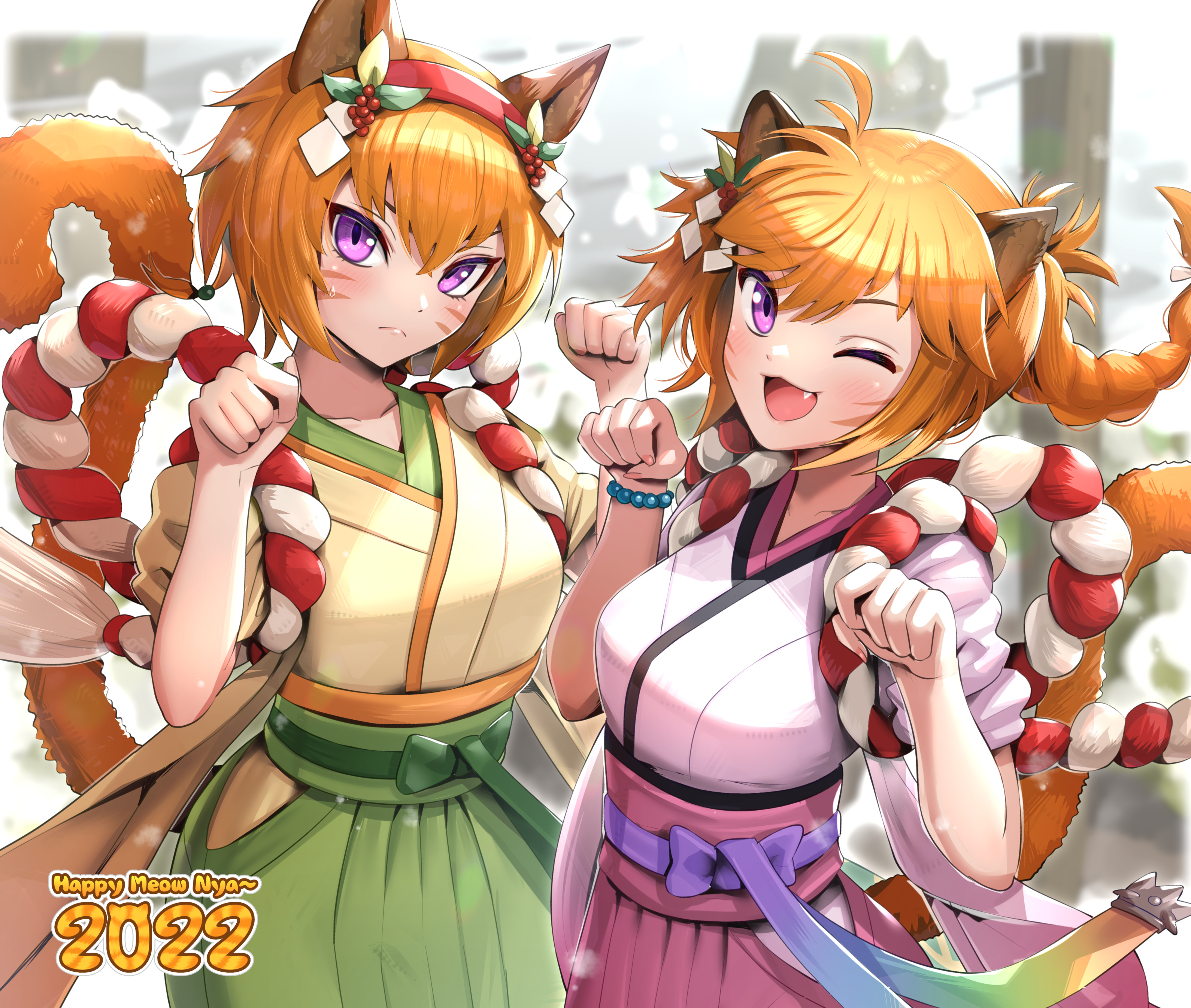 animal_ears, fire_emblem, fire_emblem:_radiant_dawn, fire_emblem:_souen_no_kiseki, gonzarez, japanese_clothes, lette_(fire_emblem), lille_(fire_emblem), lyre, nekomimi, rethe, tail