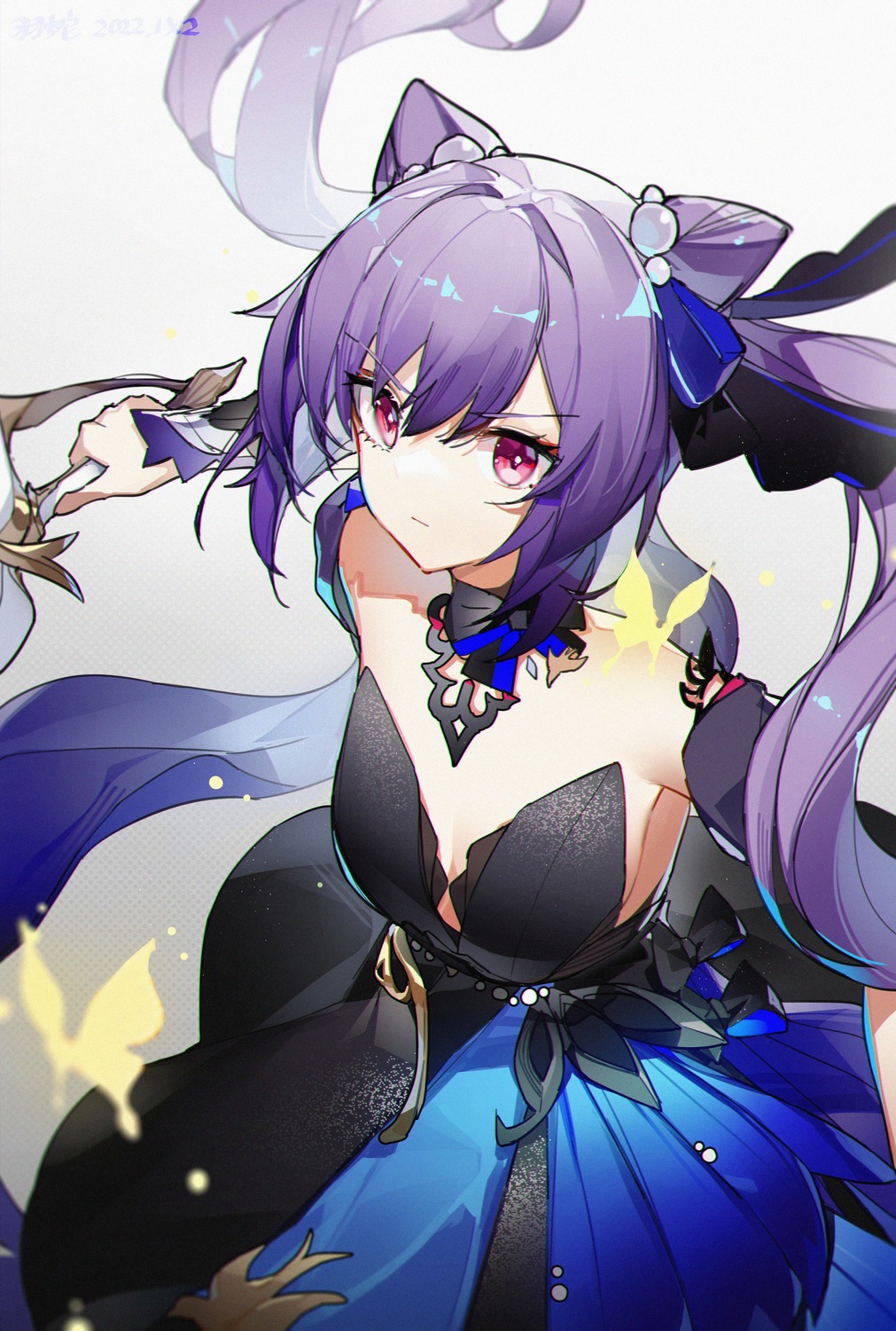 dress, genshin_impact, keqing, no_bra, yushi_quetzalli