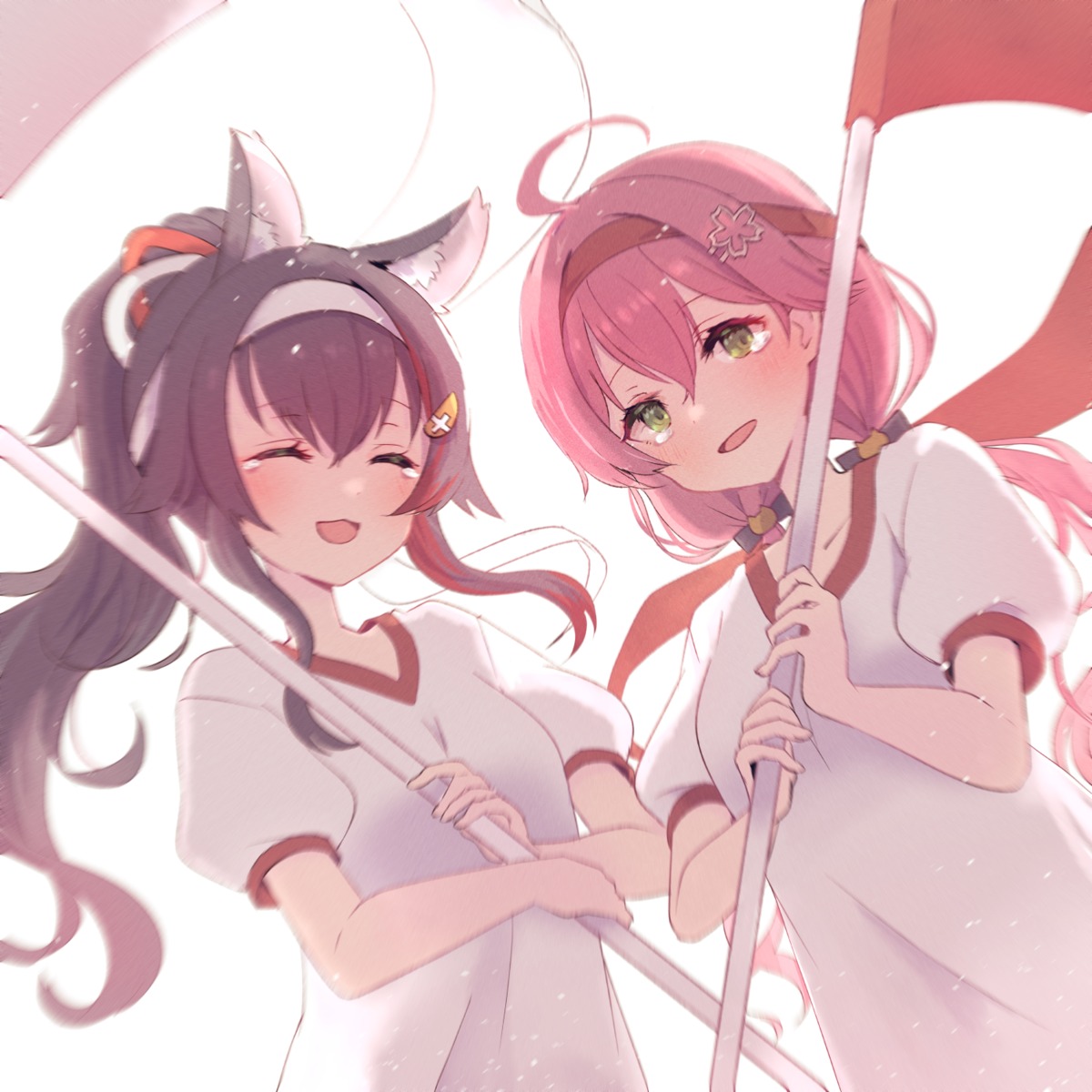 animal_ears, gym_uniform, hololive, hololive_gamers, morikome_(moririce), ookami_mio, sakura_miko