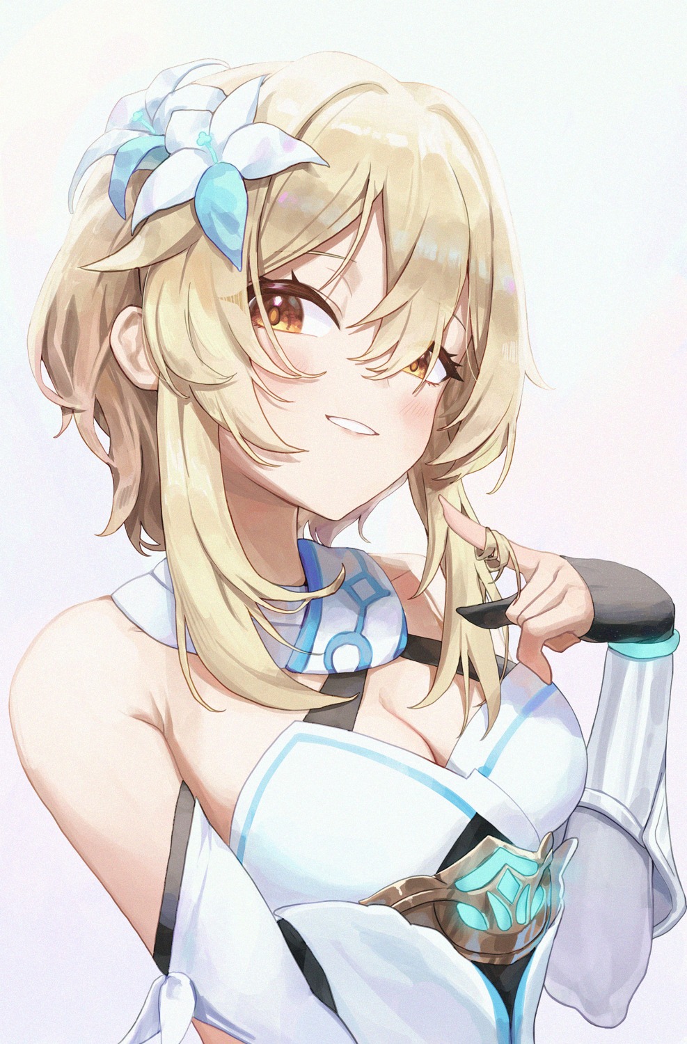 cleavage, genshin_impact, lumine, pellas_(panix2383)
