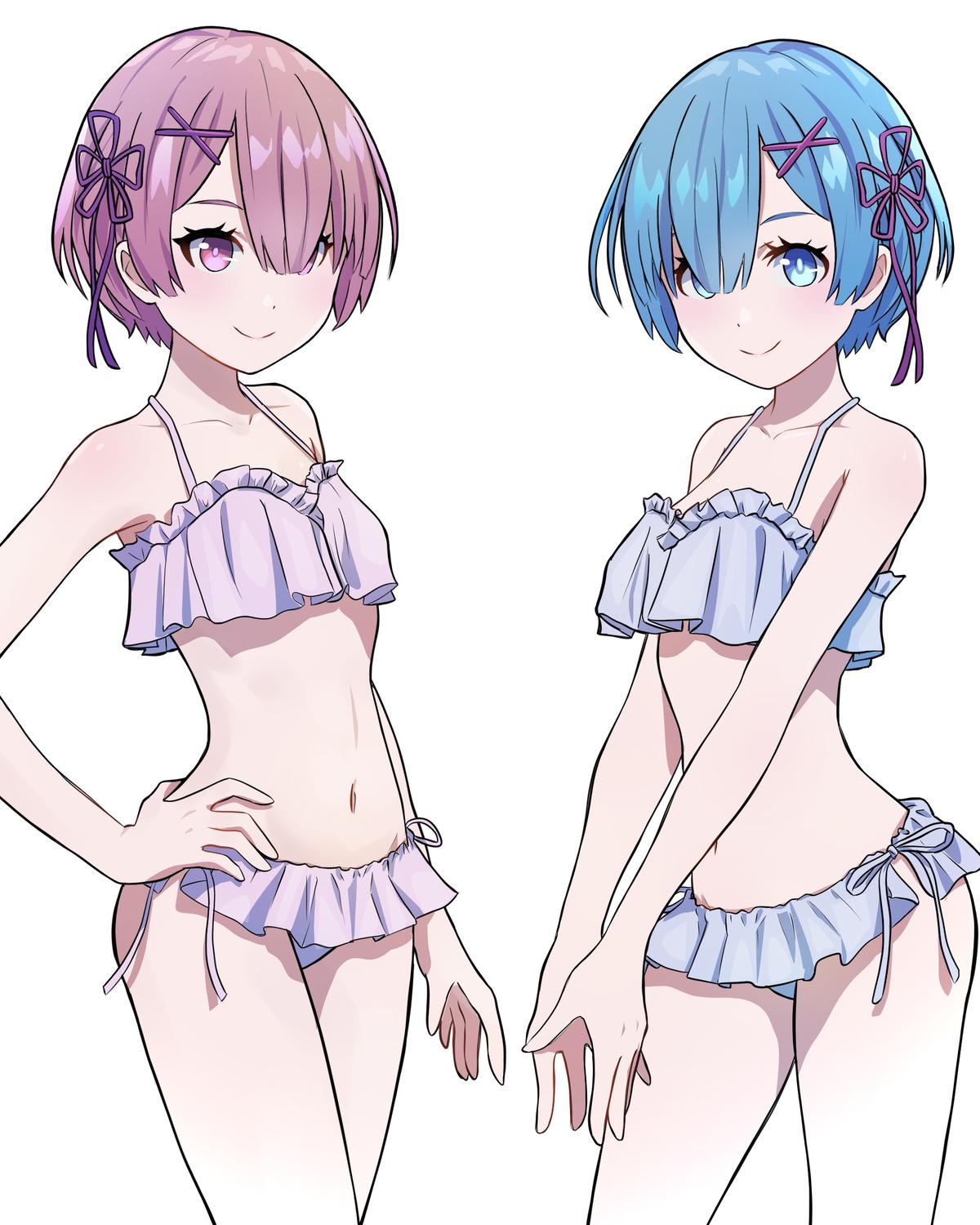 bikini, na-suke, ram_(re_zero), re:zero_kara_hajimeru_isekai_seikatsu, rem_(re_zero), swimsuits