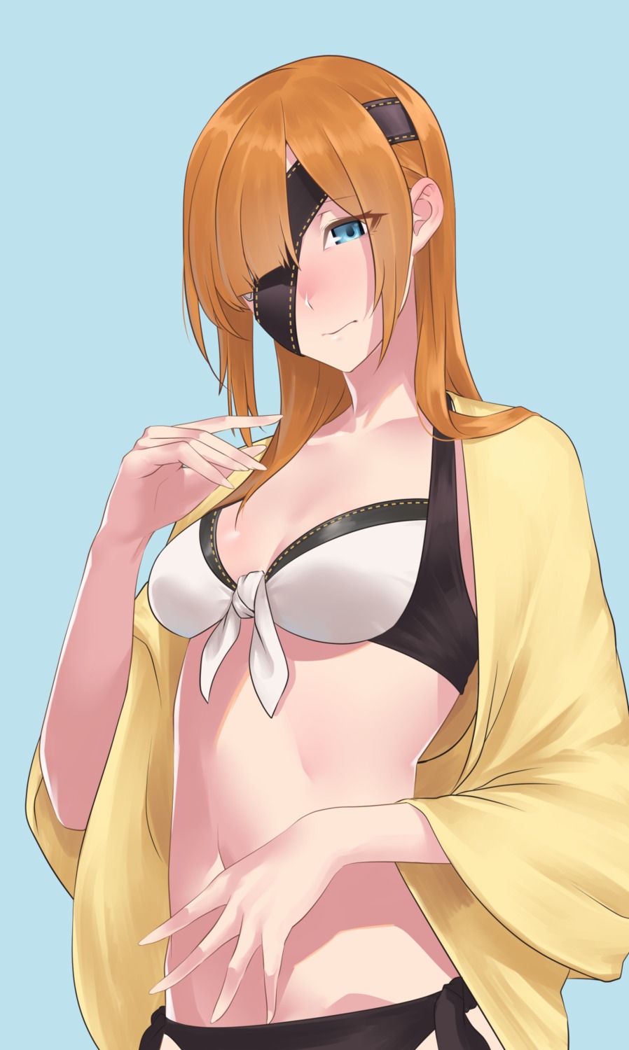 bikini, cleavage, eyepatch, fate/grand_order, hikichi_sakuya, open_shirt, ophelia_phamrsolone, swimsuits