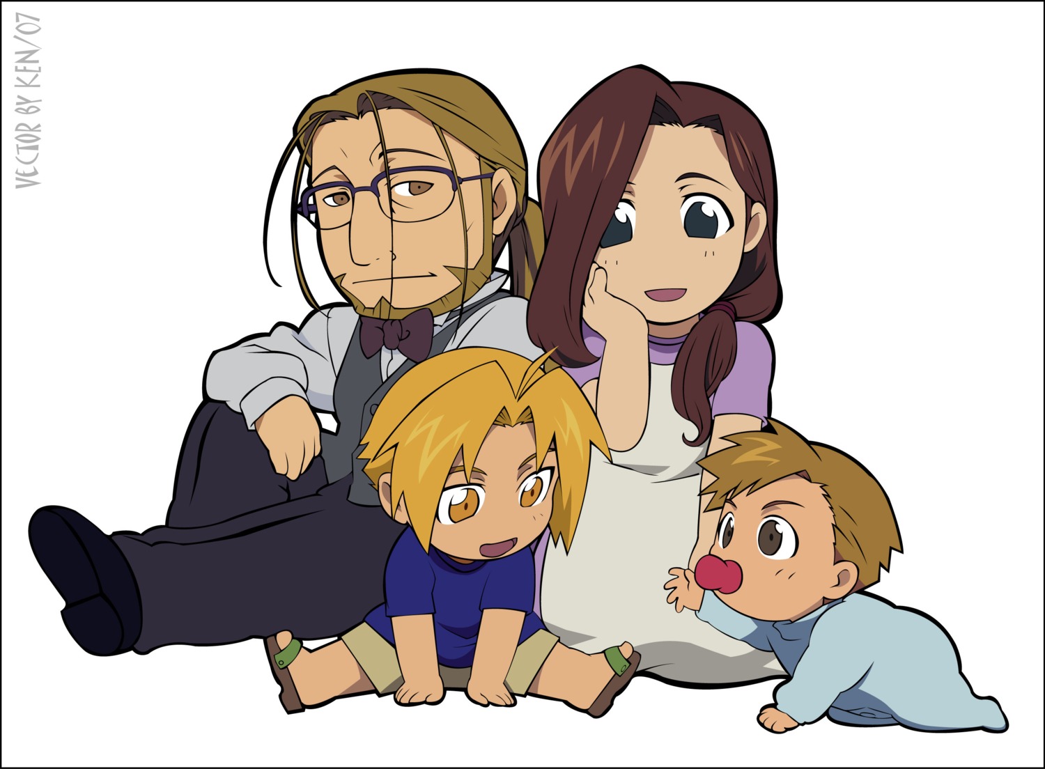 alphonse_elric, chibi, edward_elric, fullmetal_alchemist, megane, trisha_elric, van_hohenheim, vector_trace