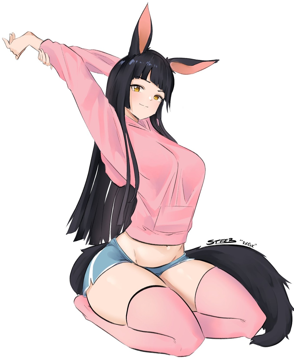 animal_ears, bunny_ears, sketch, steeb, tail, thighhighs