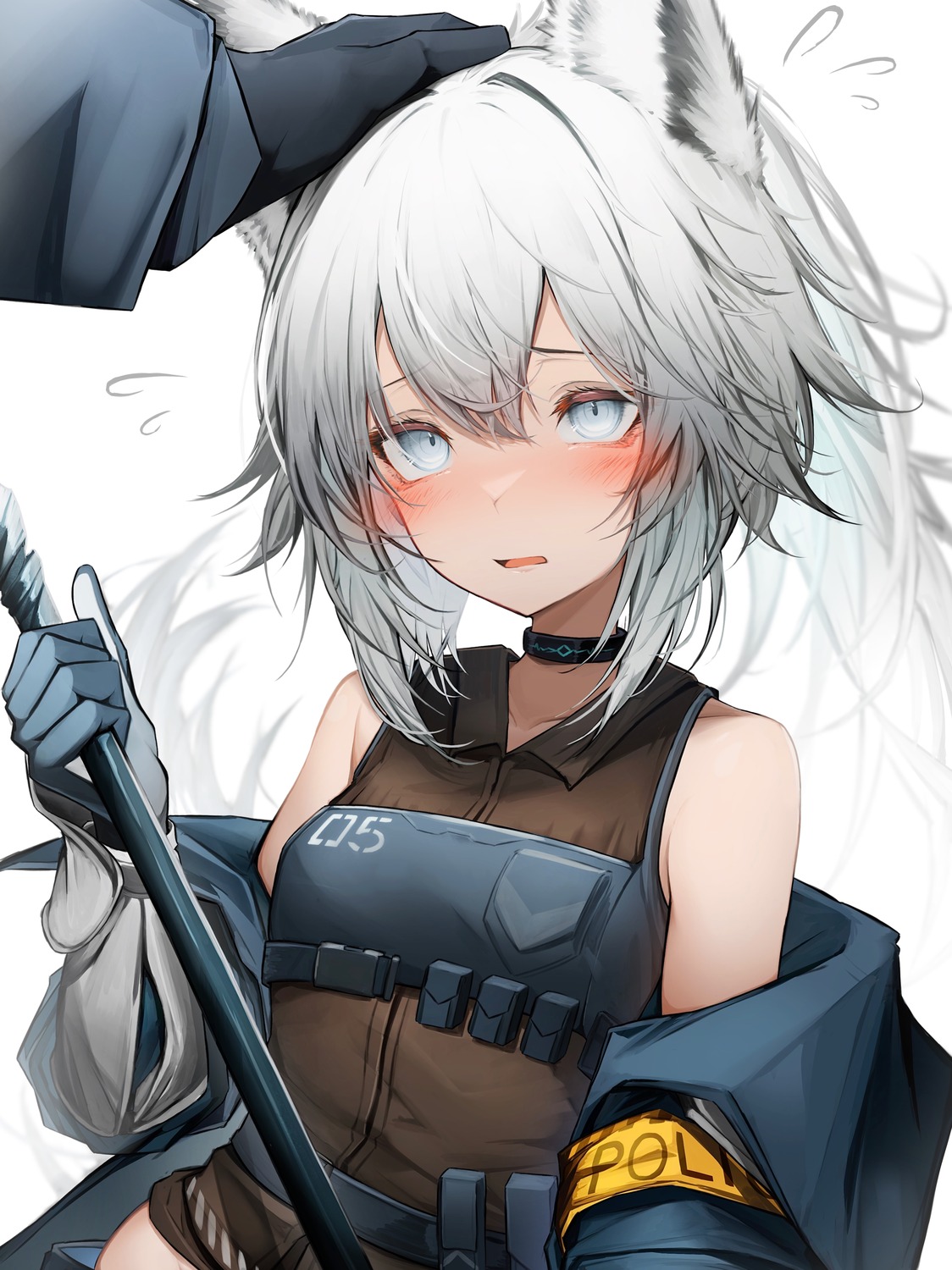 animal_ears, arknights, grani_(arknights), tab_head, uniform, weapon