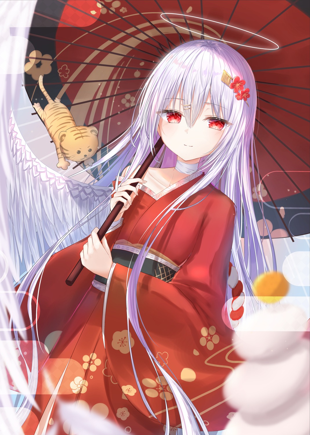 angel, bandages, kimono, tokano_56, umbrella, wings