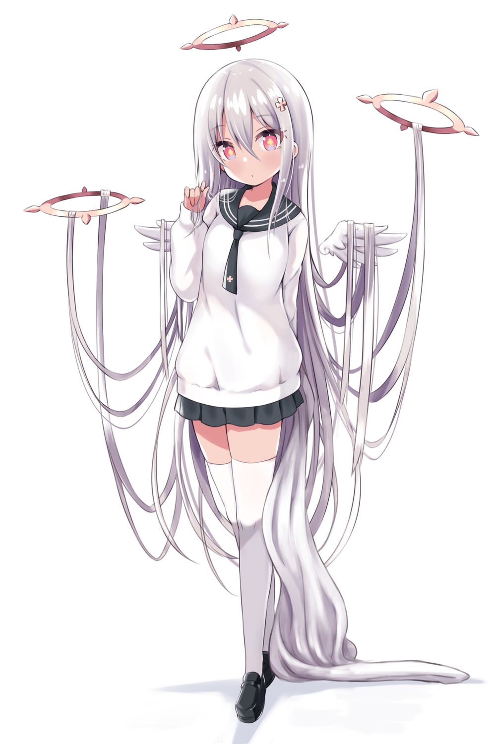 angel, seifuku, siragagaga, sweater, thighhighs, wings