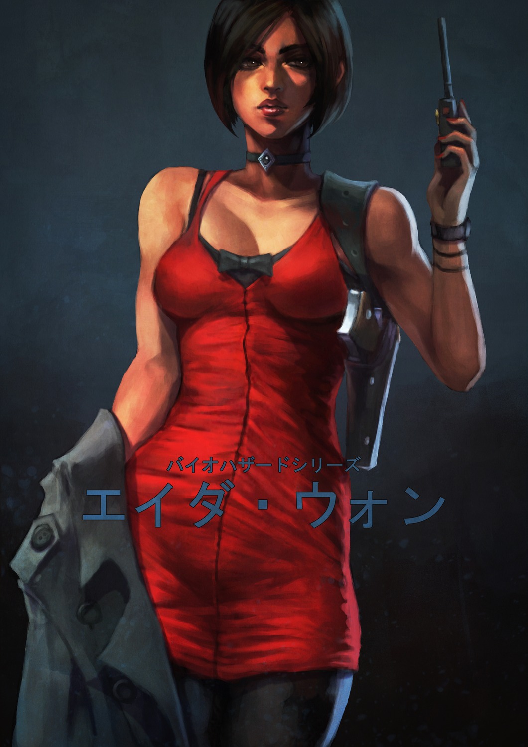 ada_wong, cleavage, dress, gun, monori_rogue, pantyhose, resident_evil, resident_evil_2