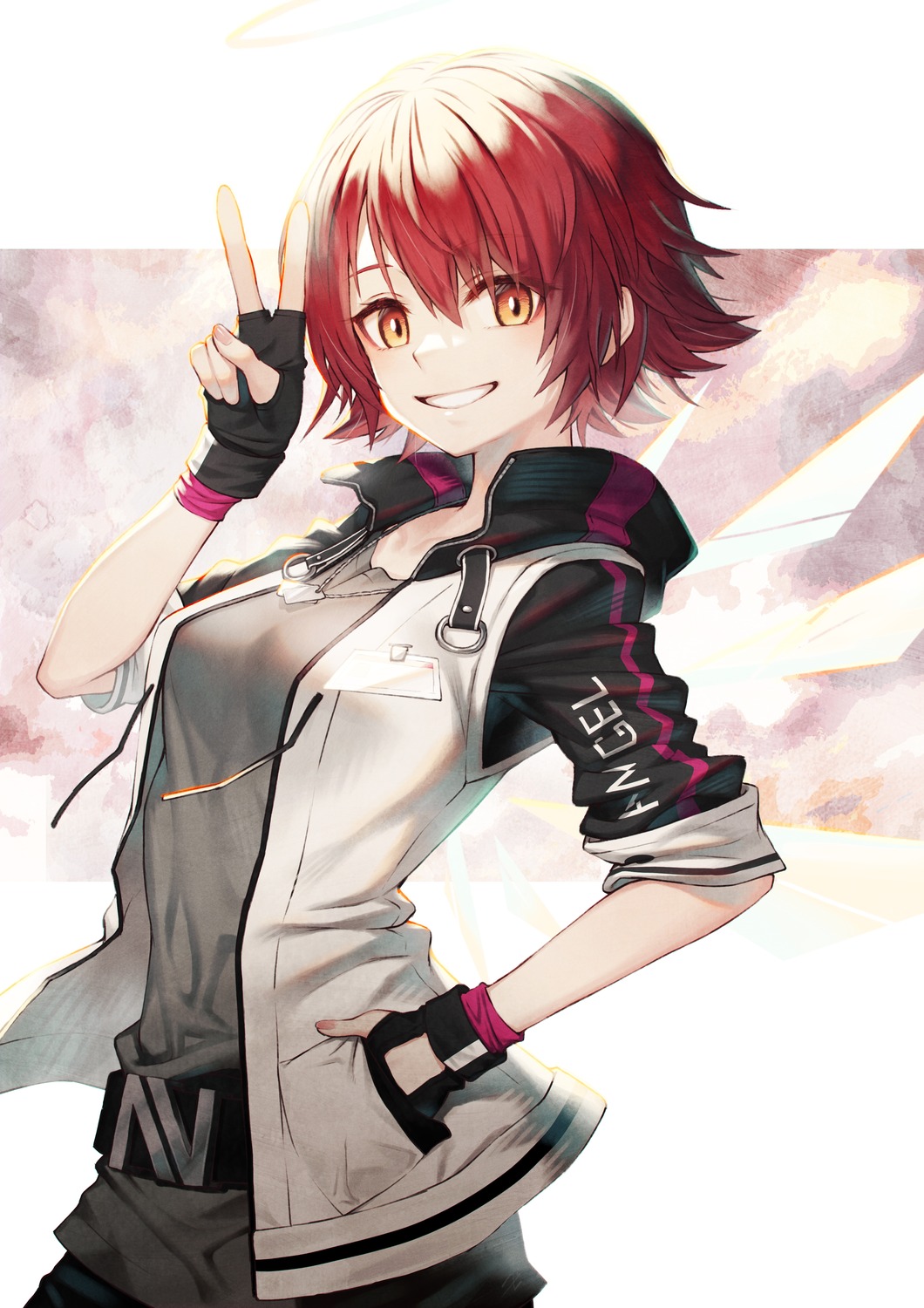 angel, arknights, exusiai_(arknights), open_shirt, sho_(sumika), wings
