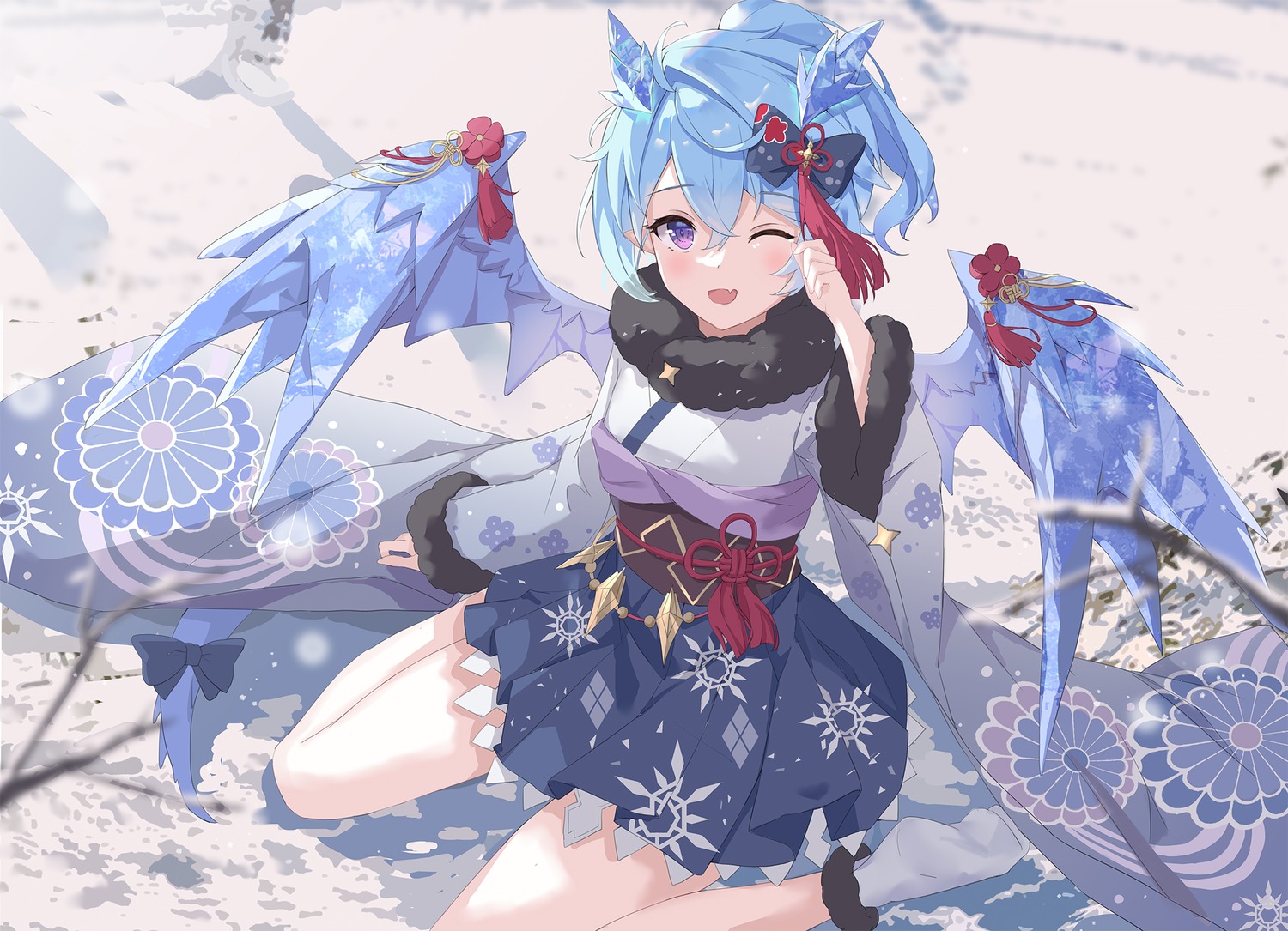 horns, japanese_clothes, princess_connect!, princess_connect!_re:dive, serika, shefi, wings