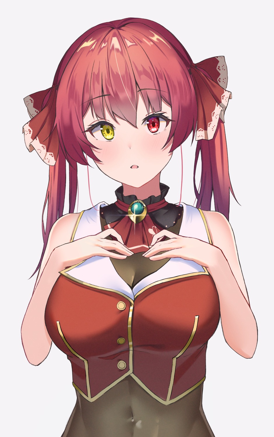 breast_hold, heterochromia, hololive, houshou_marine, jbell