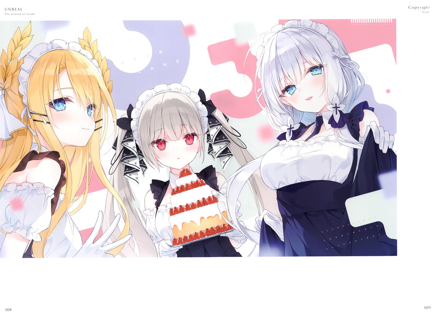 azur_lane, formidable_(azur_lane), illustrious_(azur_lane), rurudo, victorious_(azur_lane), waitress