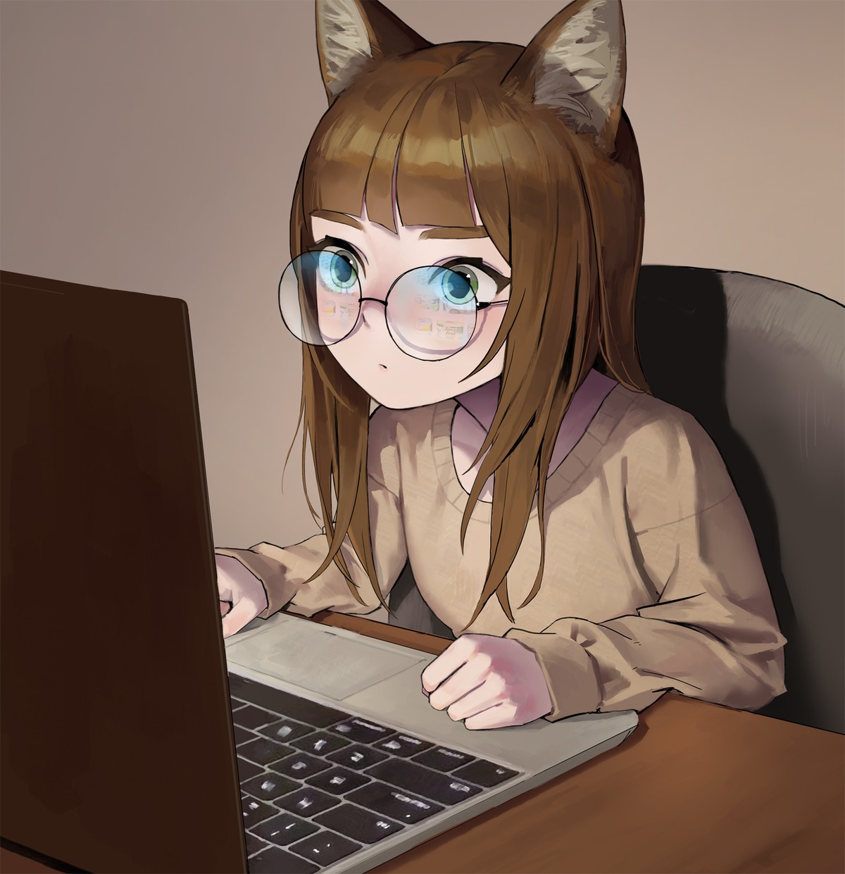 animal_ears, dongho_kang, megane, nekomimi, sweater