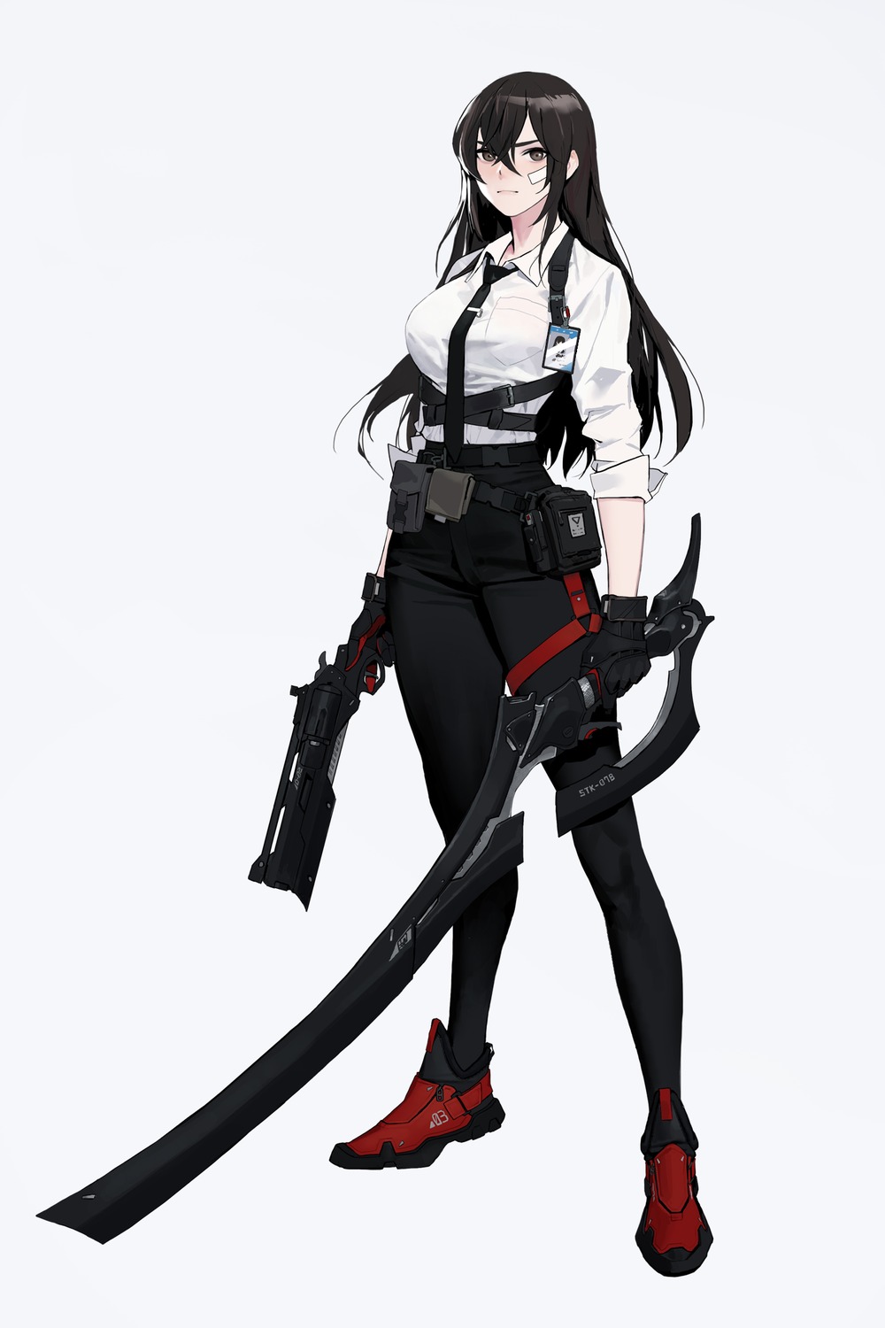 bandaid, dongho_kang, dress_shirt, gun, sword