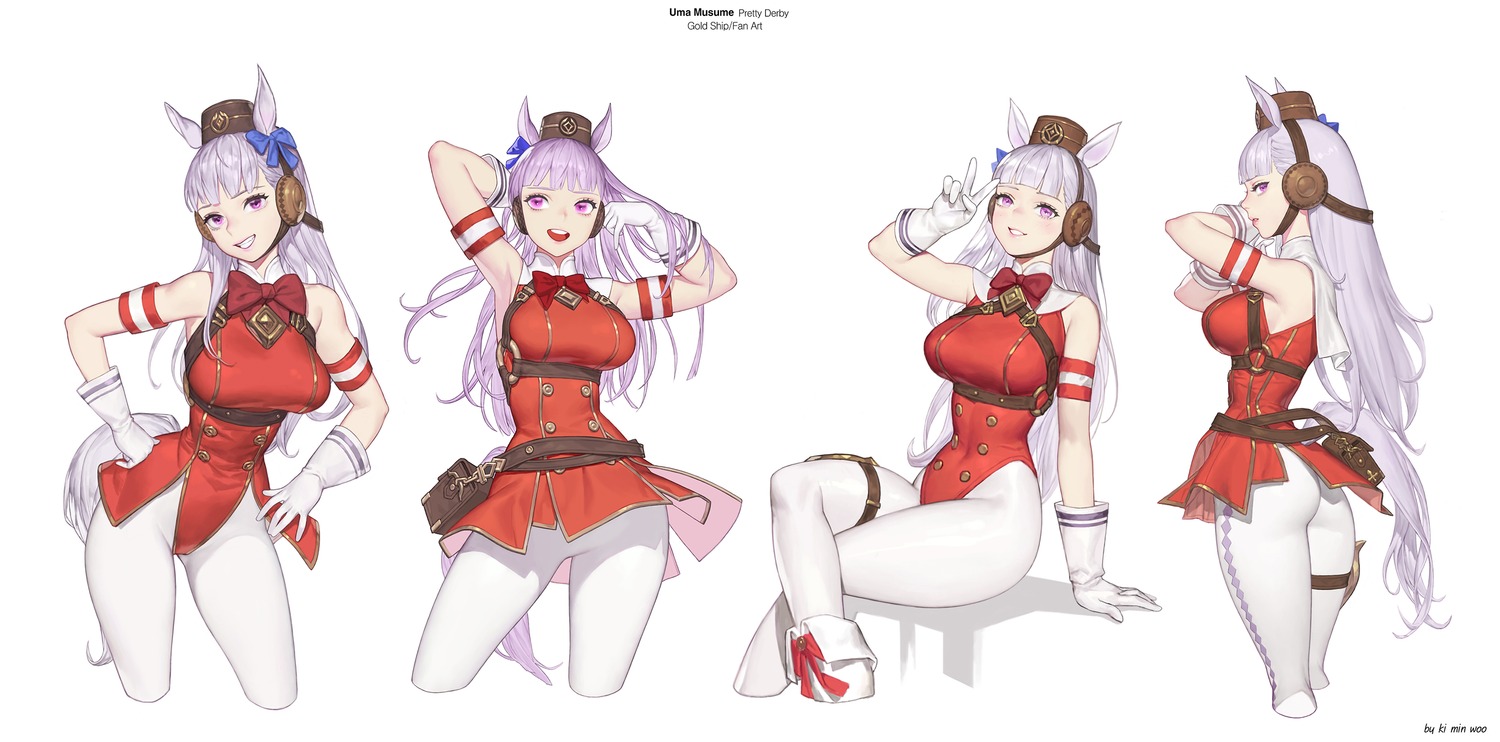 animal_ears, ass, garter, gold_ship_(umamusume), ki_min-woo, leotard, pantyhose, tail
